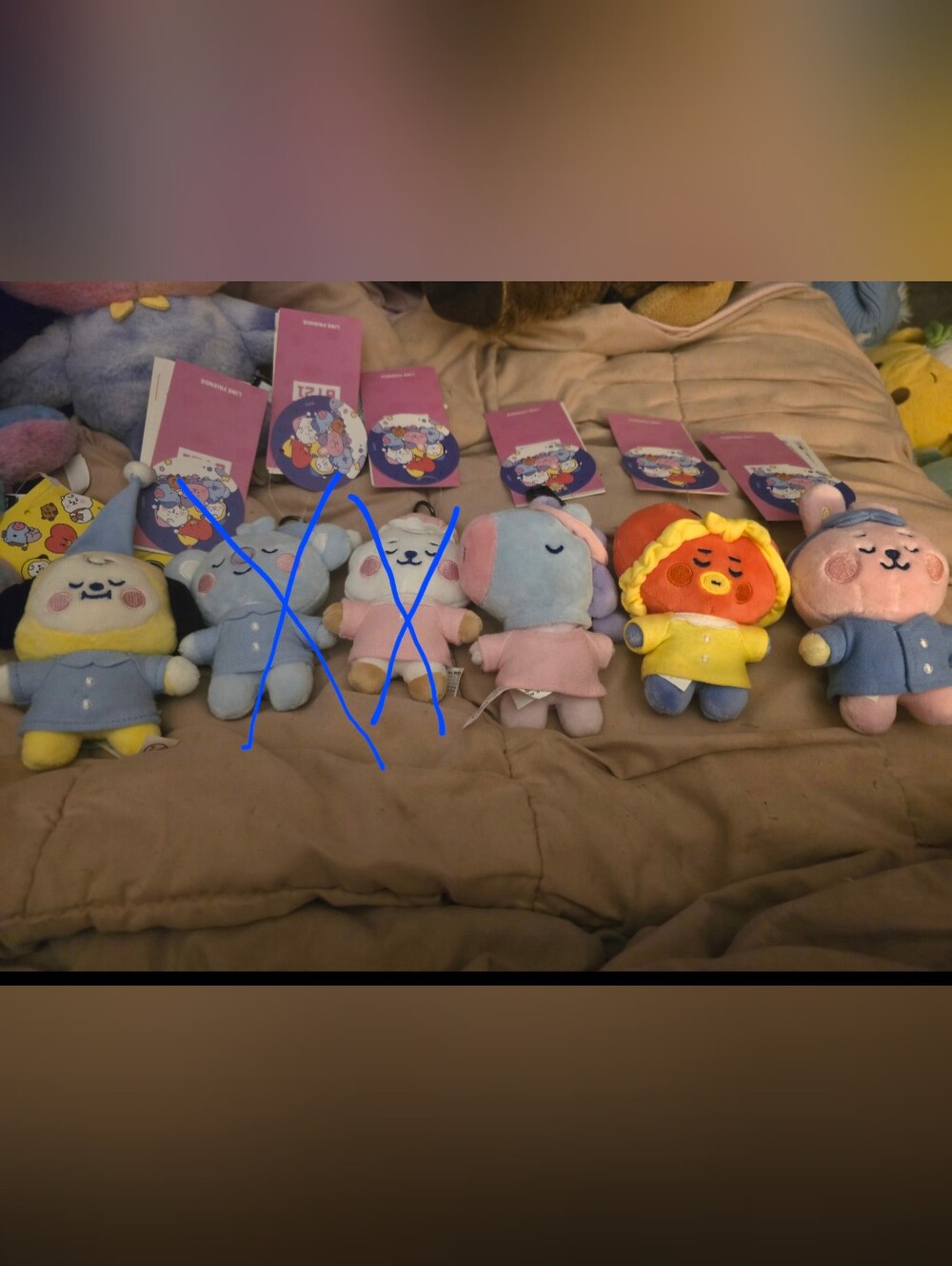 BT21 BTS LINE FRIENDS 4 Character Plush Pajama Keychains Set